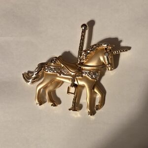 Gold-Tone Carousel Horse Brooch